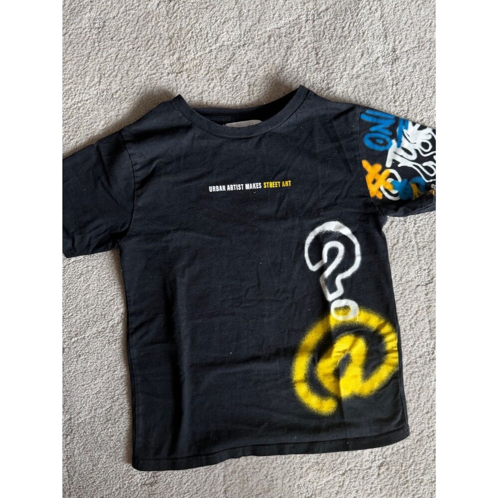 Zara Kids Black Street Art Graphic Tee - Tshirt Urban Artist s7
